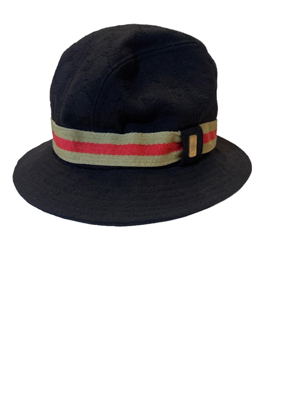 Vintage Gucci GG Monogram Bucket Hat Black Web Stripe Hardware Made in Italy